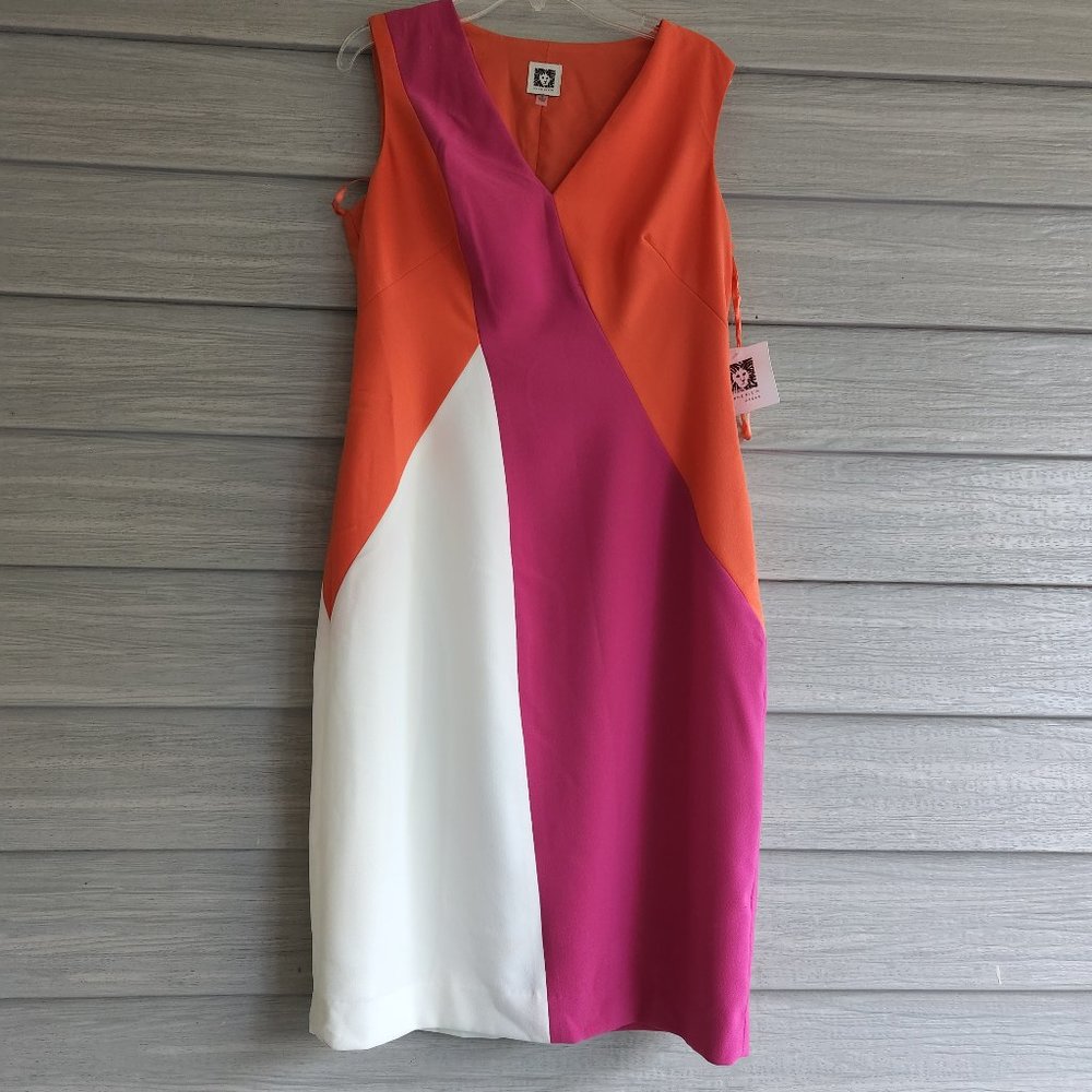 Sleeveless orange, pink and white dress